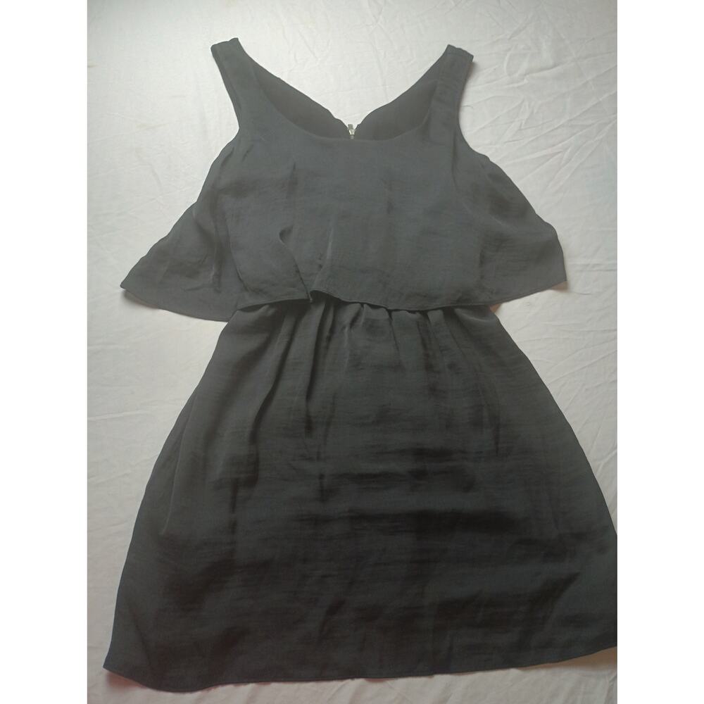 Bershka Black Satin Mini Dress Whimsigoth Sleeveless Tiered Women Size Large